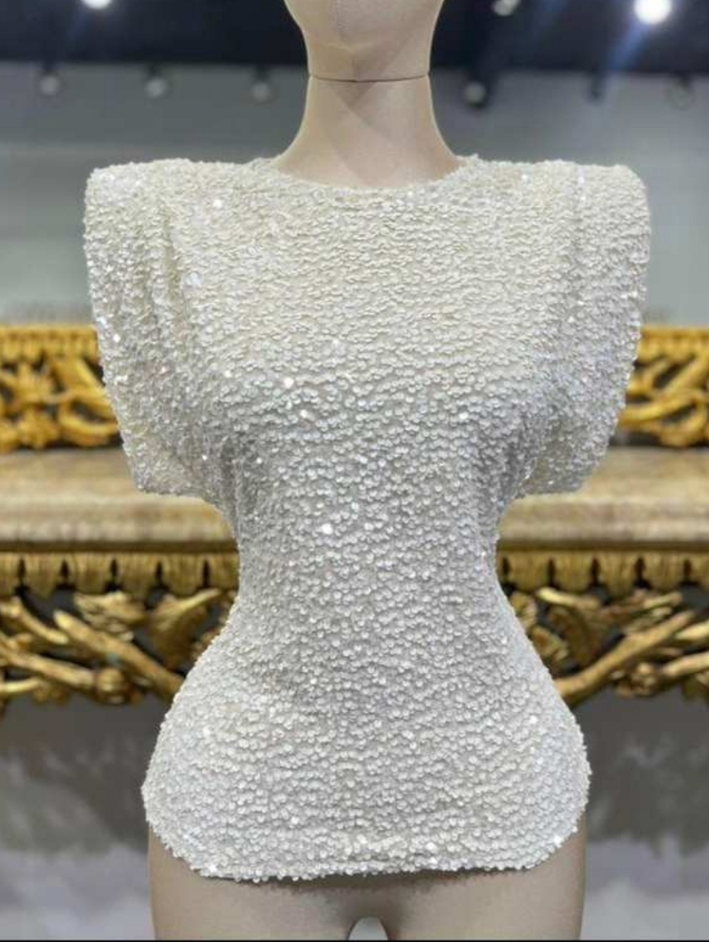 Ivory Beaded Short-Sleeve Blouse
